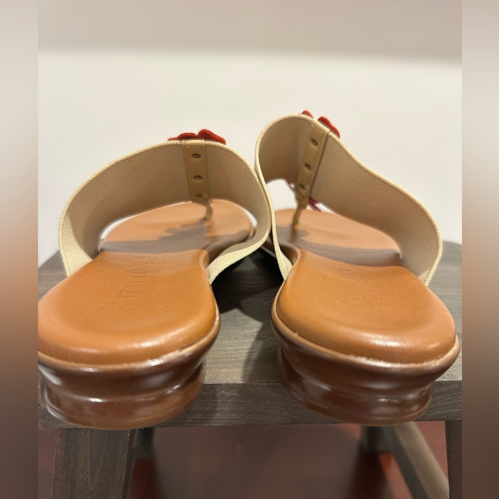 Italian Shoemakers Beige Floral Multicolor Leather Toe-Post Sandals, Women’s 7 - Picture 3 of 8